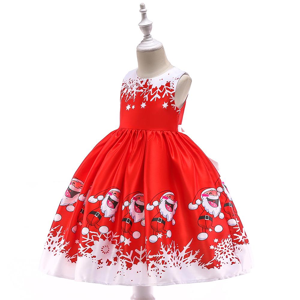Vestido de Piano de Cetim de Desenho Animado de Natal Europeu e Americano para Meninas