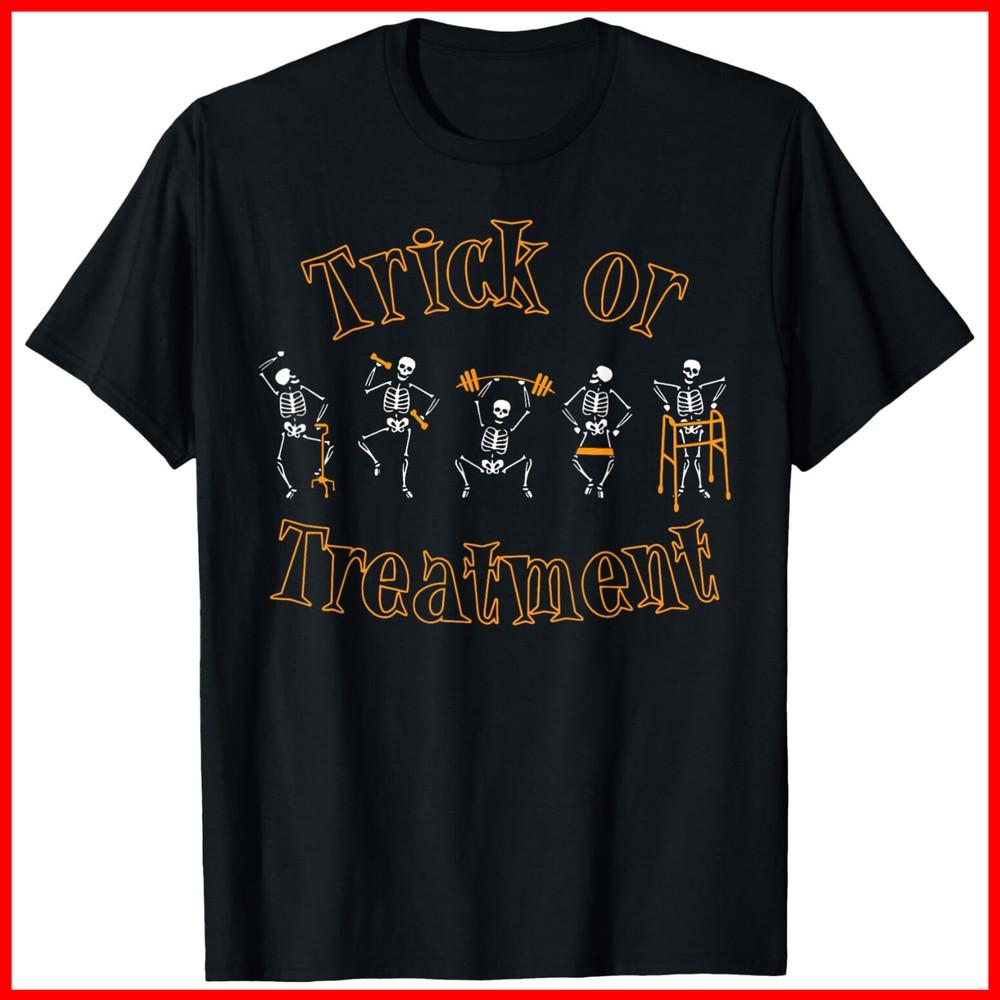 Trick or Treatment PT Physical Therapy Therapist Halloween Black Cotton T-Shirt Unisex T-Shirt S