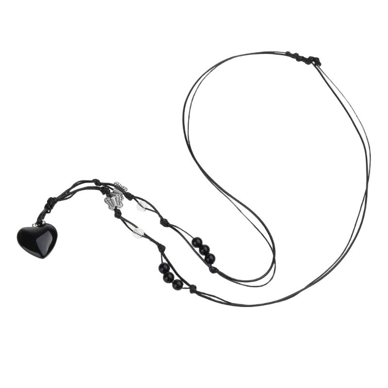 Heart Natural Stone Necklace Woven Rope Chain Choker for Women Girl Unisex Necklace Gemstone-Jewelry Ornament Gift