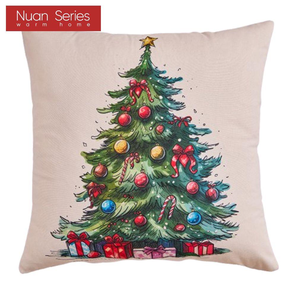 1PC Nuan Series Christmas Pillowcase Hand Drawn Christmas Tree Cluster Printed Cushion Cover for Sofa Living Room Bedroom Home Decor Party Decor