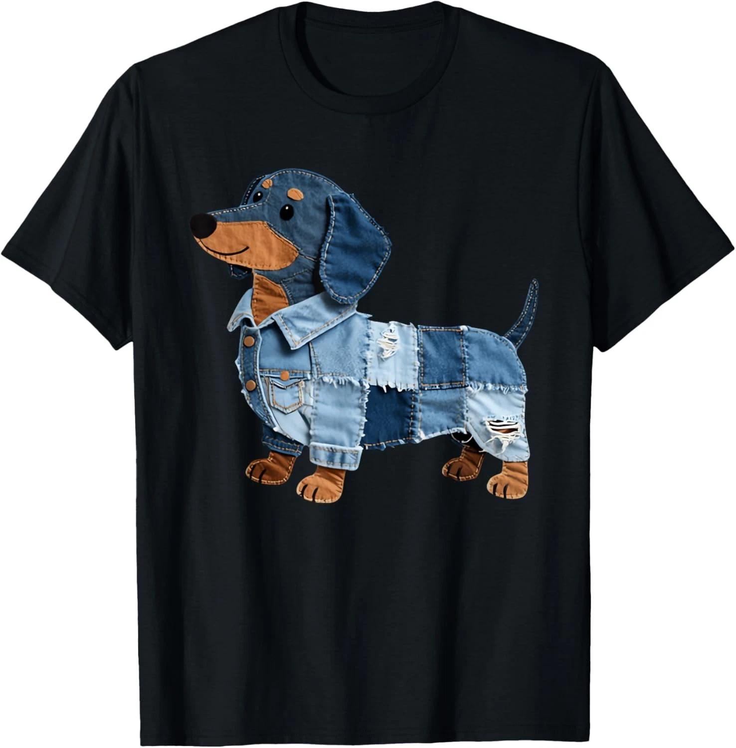 Забавная Джинсовая Такса Собака Пэчворк Щенок Винтажное Искусство Футболка Подарок Унисекс Футболка S