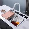 White Nano Multifunctional Kitchen Sink 304 Stainless Steel Large Single Sink Integrated Kitchen Digital Waterfall Faucet