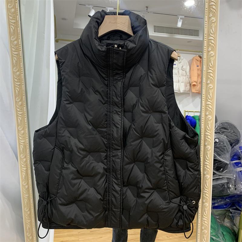 Women Light Weight Thermal Seamlessly Sleeveless White Duck Down Jacket All Match Chic Loose Stand Collar Down Vest