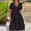 Fresh & Sweet V-Neck Solid Color Swing Short Dress for Women