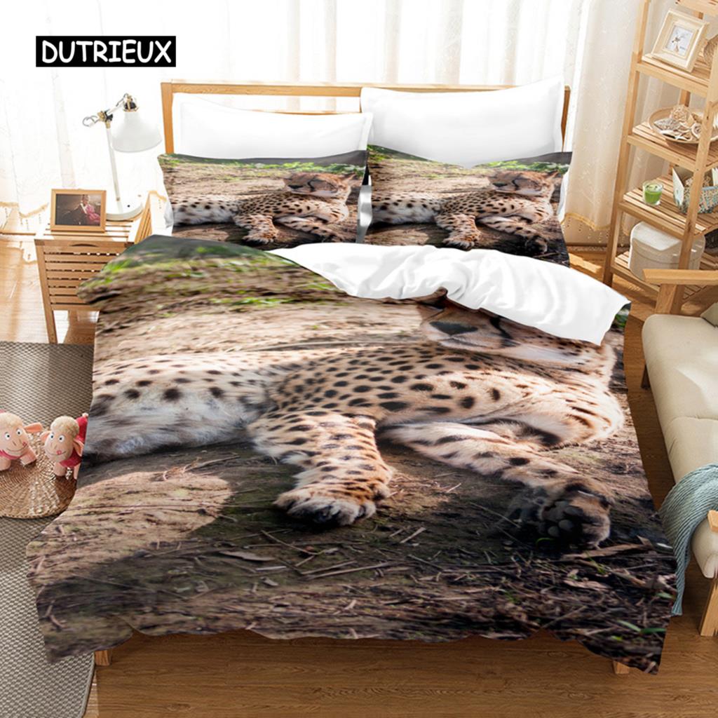 Tiger Duvet Cover Set King Wild Theme Twin Bedding Set Animals Pattern Decor Comforter Cover Microfiber Animal Theme Quilt Cover