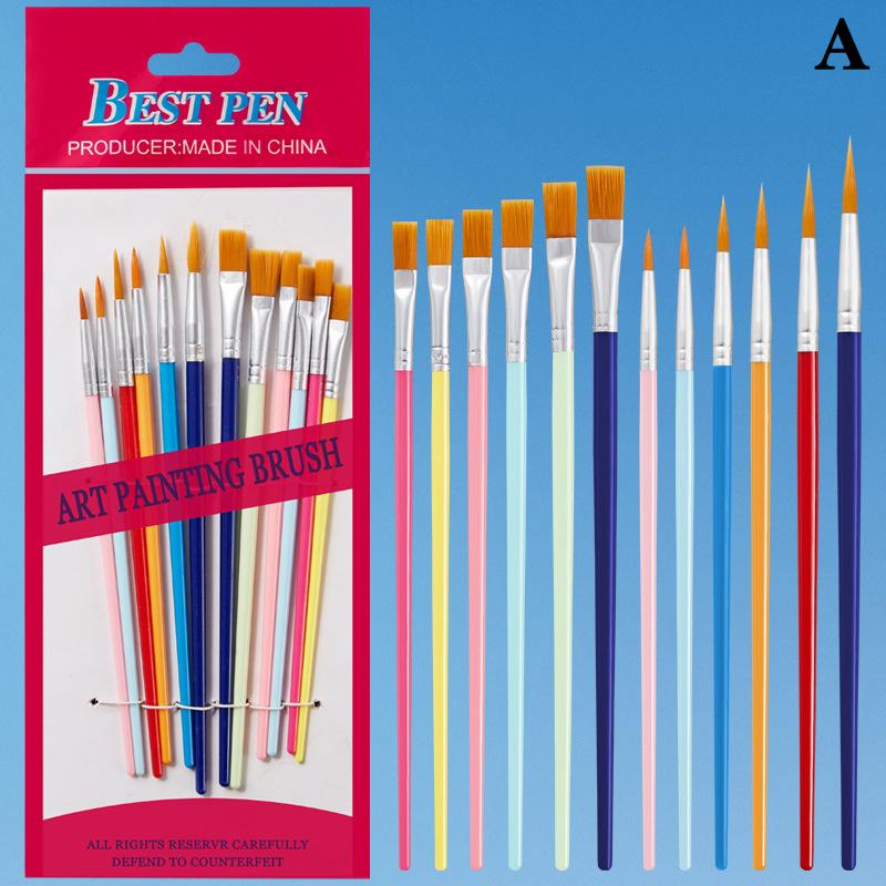 12 Pcs Painting Brushes Set Art Round Flat Hair Nylon Hair Paint Brush Pen For Oil Acrylic Watercolor School Art Supplies