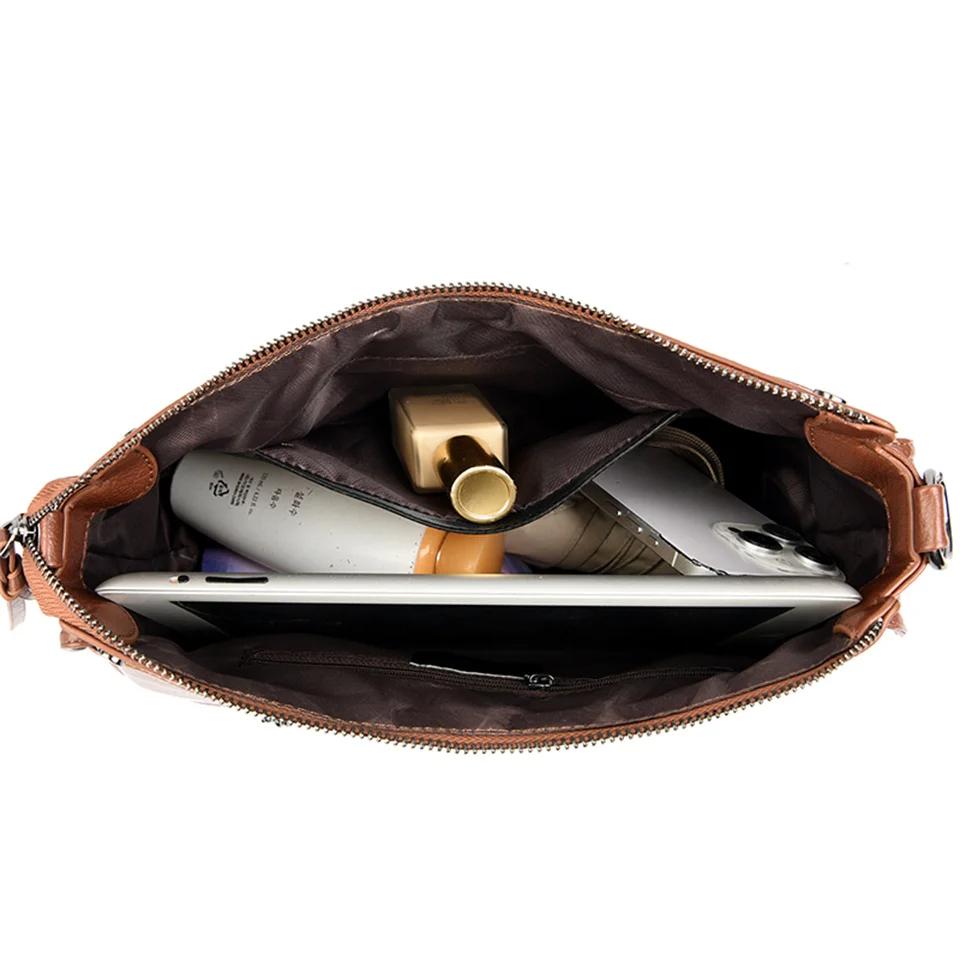 Fashionable Simple Vintage Style Large Capacity Women's Shoulder Bag Multifunctional Casual Leather Crossbody Bag