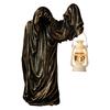 Ghost Wizard Figurine Halloween Ghost Statue with Light-up Lantern Vintage Gothic Ghost Sculpture for Indoor Mantel Cabinet Decoration