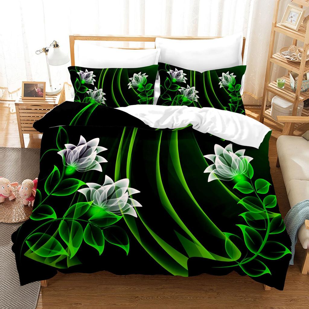 3pcs Bedding Set Red Rose Flowers Print Duvet Cover Set Single Double King Size Bed Set for Adult Home Bedroom with Pillow Case