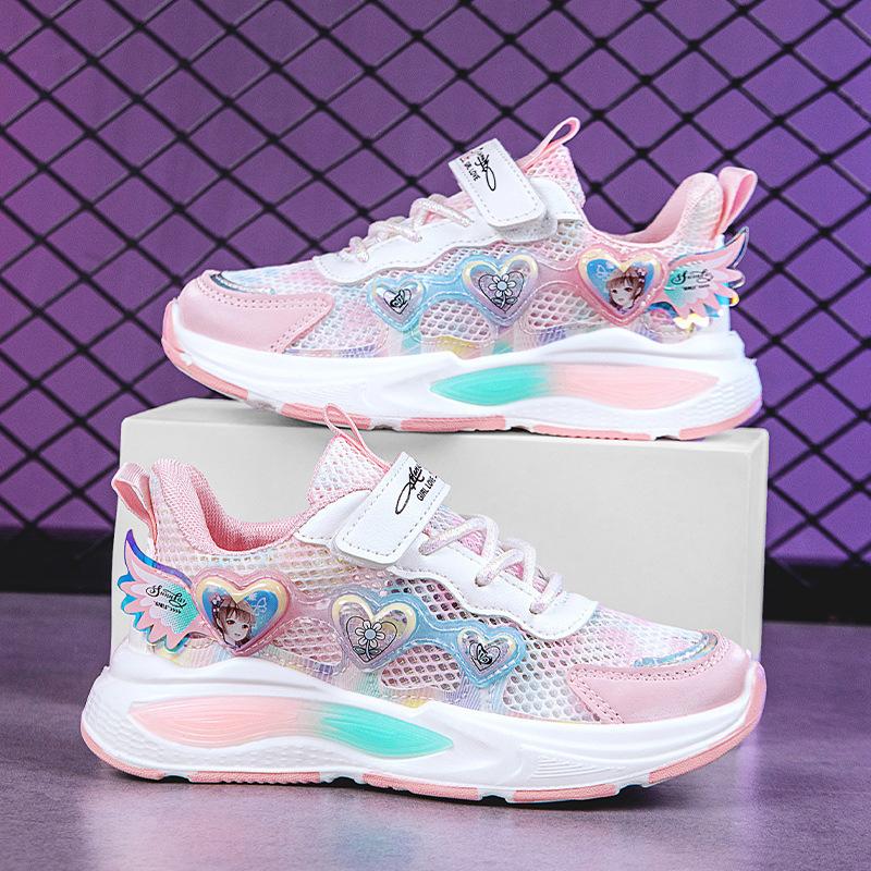 Girls' summer shoes, breathable mesh shoes for older children, little girls' shoes, children's sports shoes, trendy