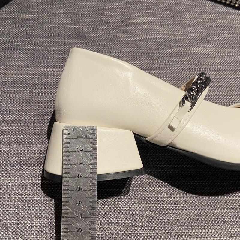 High-end Niche Chain Brown Mary Jane Shoes Fairy Spring Fairy Temperament Square Head Small Leather Shoes Evening Shoes