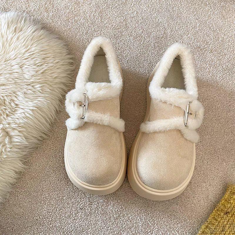 Height Increase Warm Platform Cotton Shoes Women's 2025 New Winter Retro Internet Celebrity Explosion Plush Thickened Fluffy Shoes