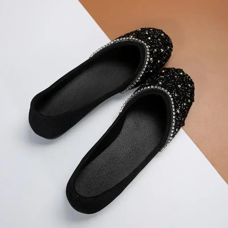 Fashion Shiny Crystal Flats Shoes Summer Solid Color Women's Round Toe Fashion Slippers Outdoor Sling-Heel Women's Slipper Large Size 43