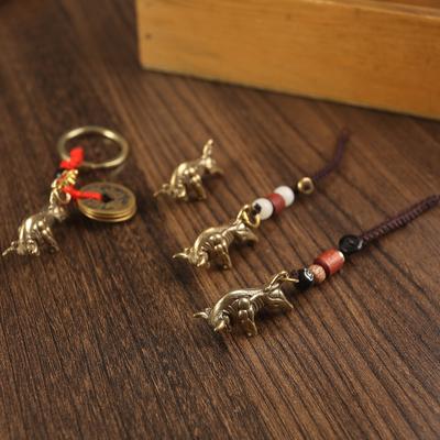 Brass Zodiac Keychain Pendant Zodiac Cow Car Bag Pendant Five Emperors Money Cow Copper Products
