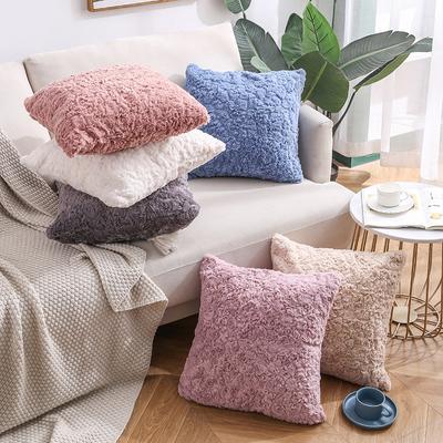 Big Rabbit Fur Embossed Plush Pillow Household Products Double-Sided Solid Color Sofa Cushion Cover Office Cushion