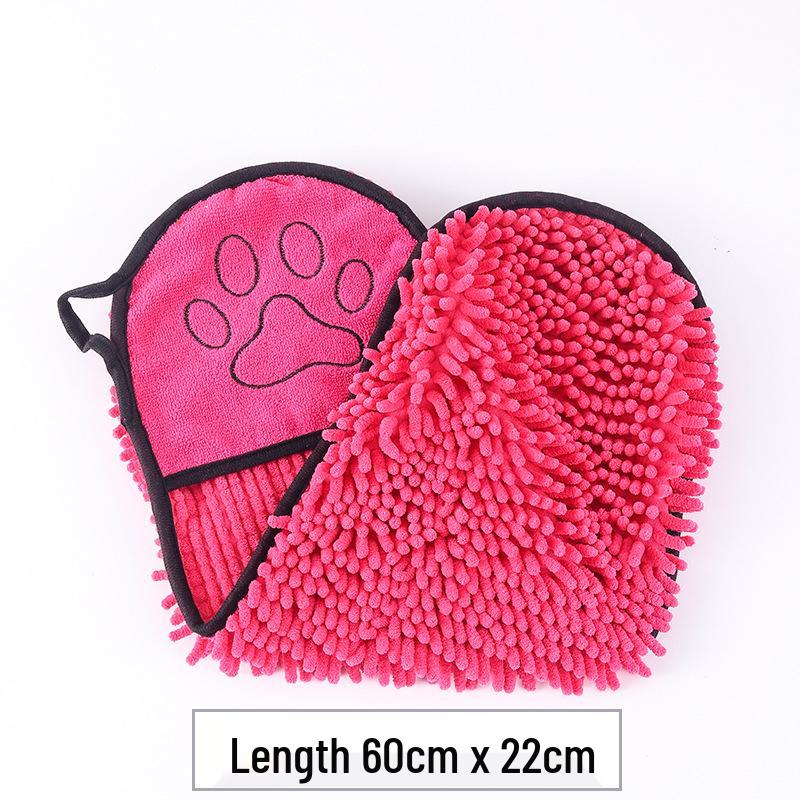 Chenille Dog & Cat Exfoliating Bath Towel Glove - Absorbent & Quick-Drying
