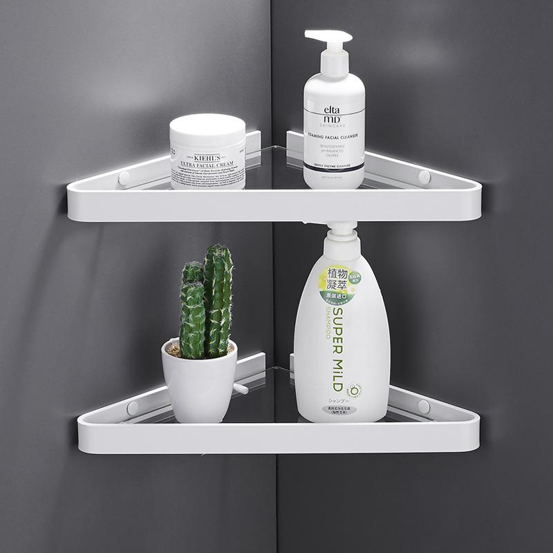 Black Bathroom Shelf Wall-mounted Glass Shower Corner Rack White Aluminum Bathroom Storage Rack Bathroom Accessories Triangular