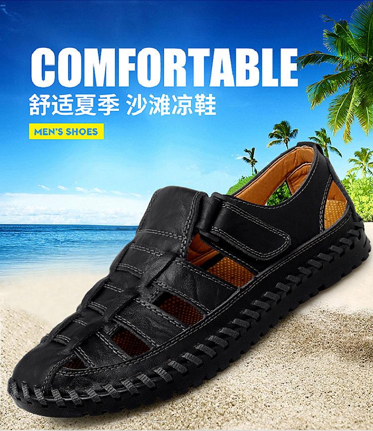 Fashion Men's New Summer Leather Sandals with Fashionable and Breathable Stitching Design, Casual Shoes In Sizes 38-47, Beach Shoes