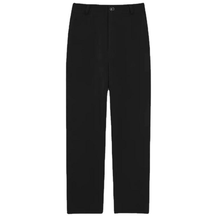 Women's Black High-Waisted Wide-Leg Pants - Spring & Autumn Casual Loose Fit