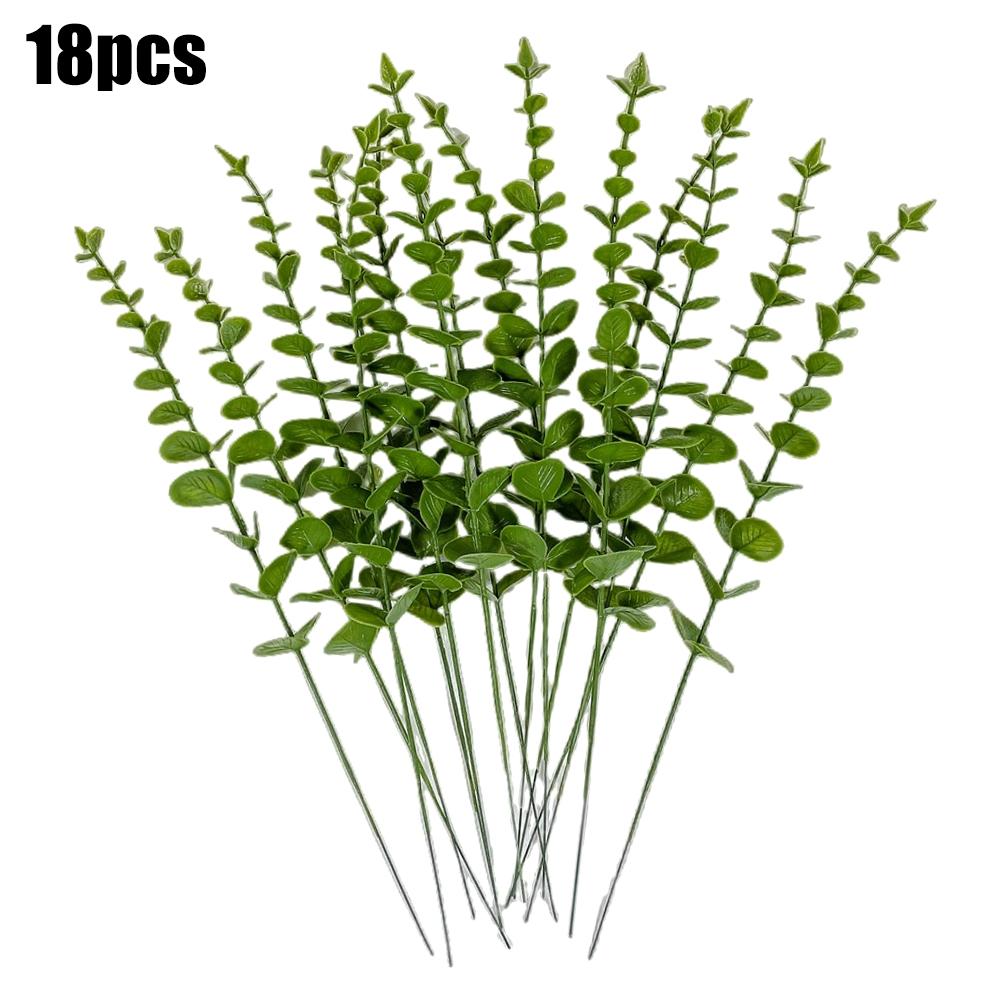 18pcs Eucalyptus Stems Artificial Eucalyptus Leaves Stems Artificial Fake Flowers for Home Office Flowers Wedding Xmas Decor зелёный