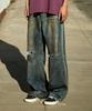 Peullukeu Dirty Wash Distressed Denim Pants Blue Fdp106