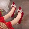 Fashion Comemore Spring and Autumn New Bridal Shoes High Heels Pointed Toe Women Pumps Ankle Pearl Buckle Shallow Mouth Heels for Women