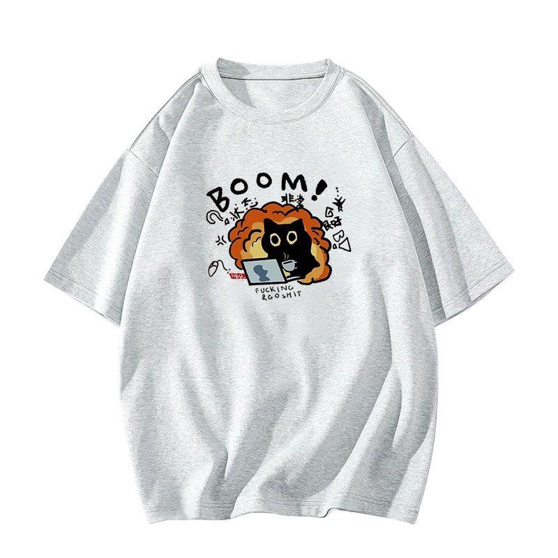 harajuku Round Neck oversize Casual Y2K Tops young girl t shirts summer pure cotton Women funny cartoon Print T-Shirt purple streetwear