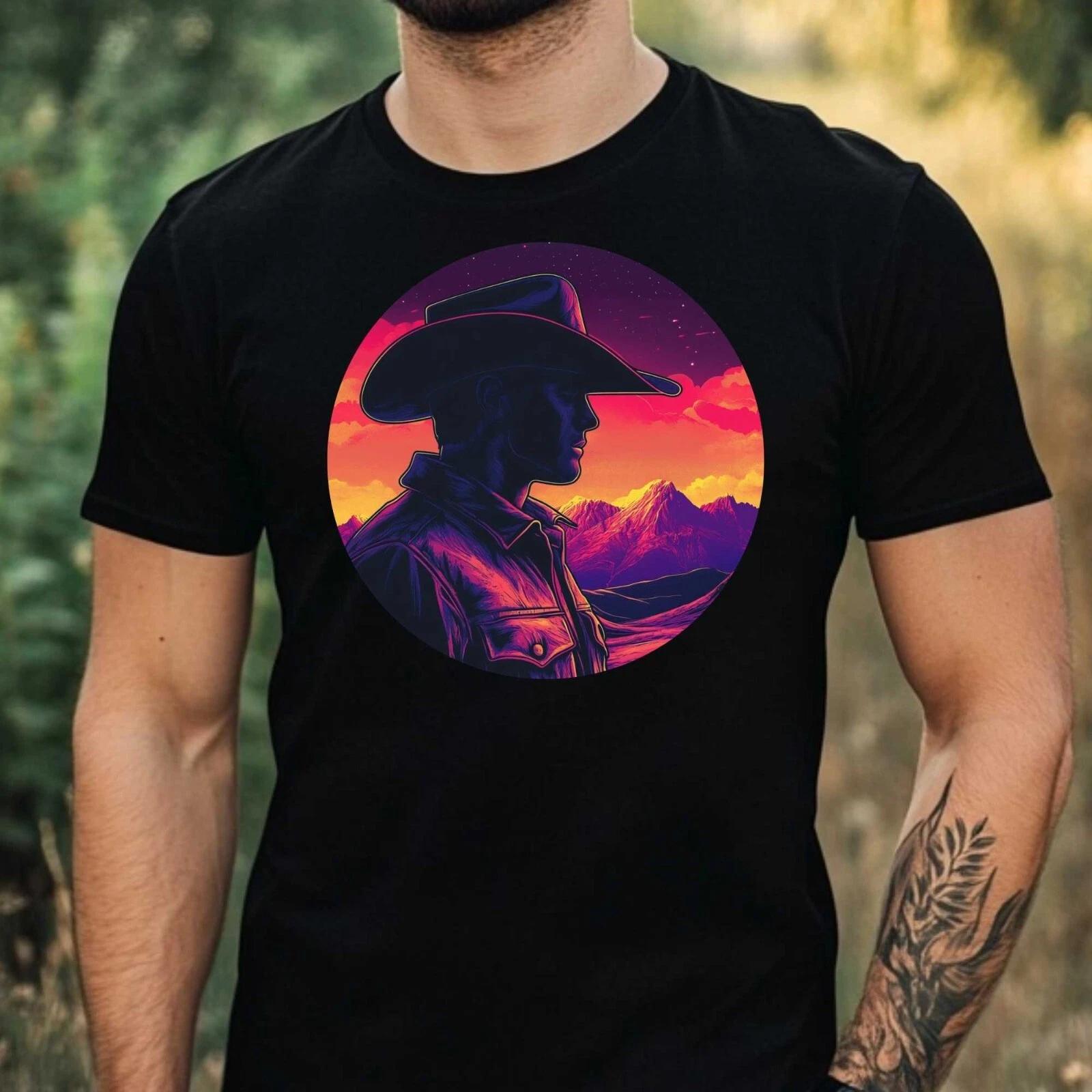 T-Shirt Herren Cowboy Vaporwave Motiv Baumwolle Größe XS bis 5XL XXXL