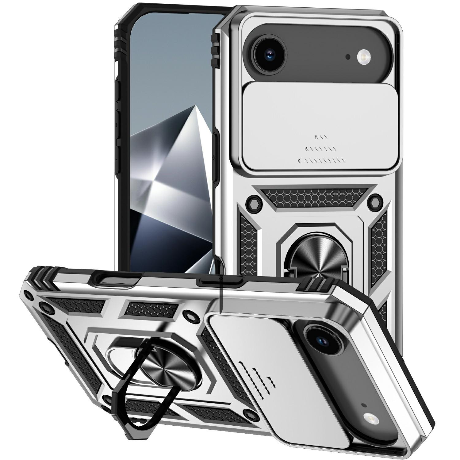 

For iPhone 17 Air Case PC+TPU Phone Cover with Lens Protection Kickstand Silver