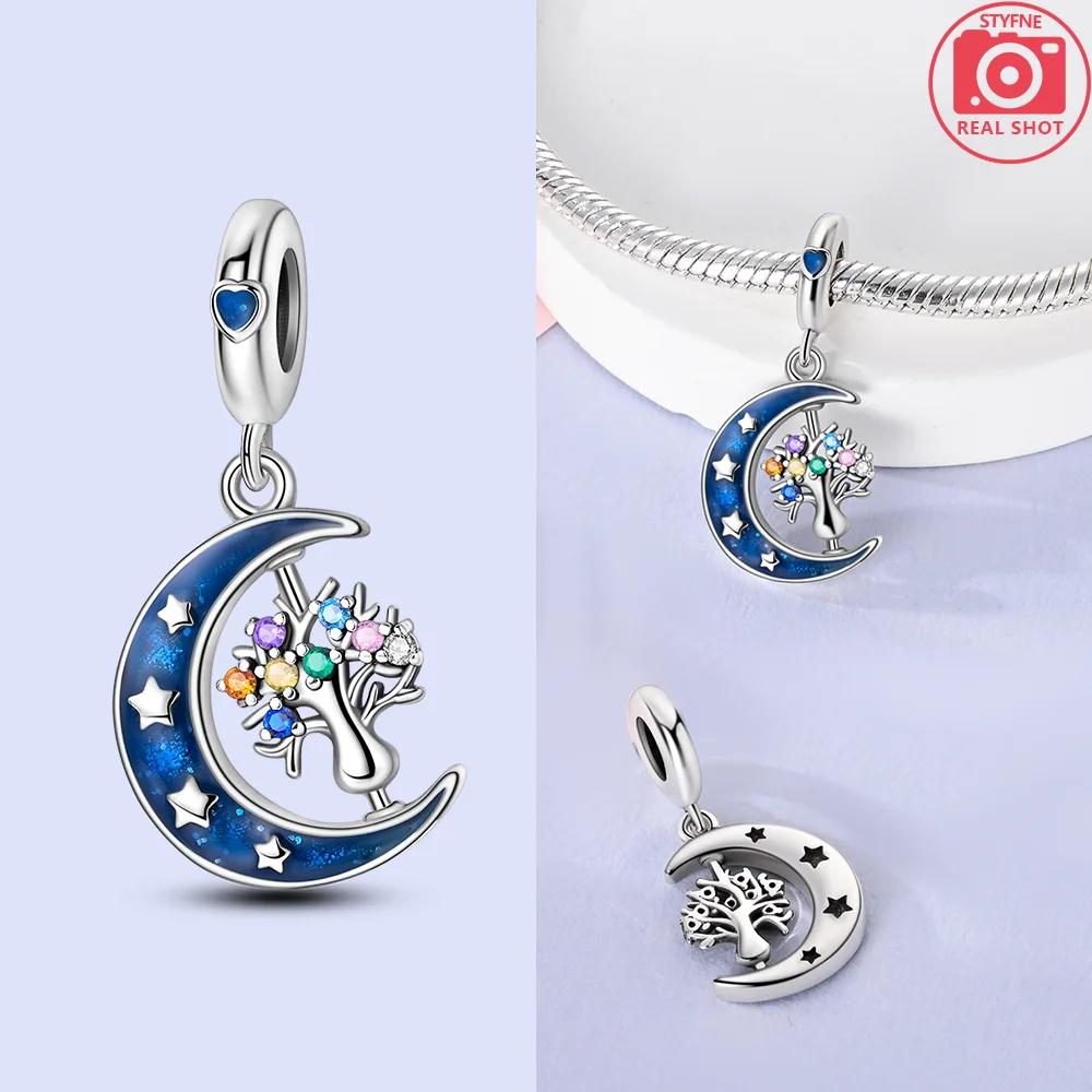 Blauer Mond Eule Geist Sternform Turm Feder Authentisch Kupfer Anhänger Perlen Anhänger Kompatibel Mit Armbändern Damen DIY Valentinstagsgeschenk Zubehör Herstellung