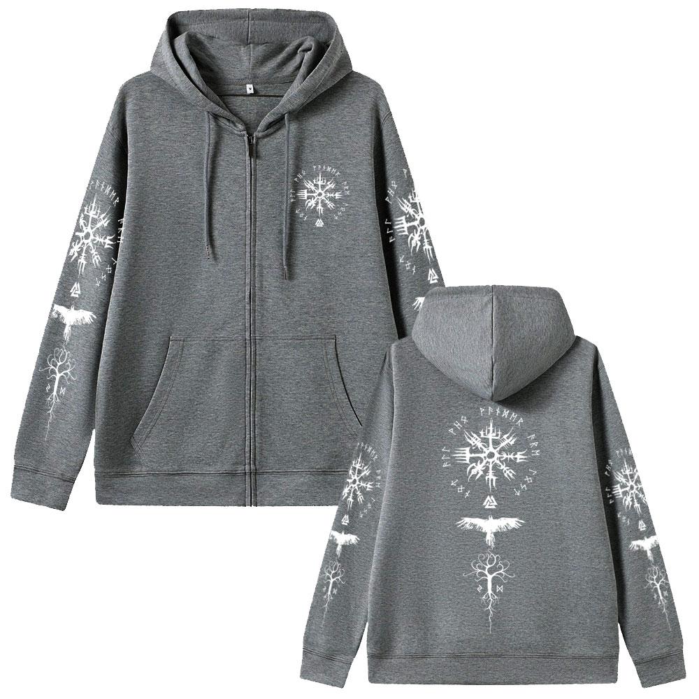 Wikinger Runen Kompass Reißverschluss Hoodie Herren Gothic Rock Übergroß Zip Up Jacke Herren Damen Freizeit Sweatshirts