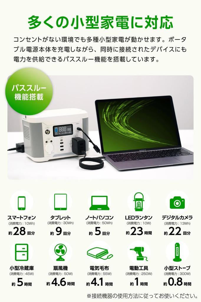 Tama Denshi Kogyo 300W Portable Power Station 288Wh 80000mAh Disaster Emergency Remaining Outdoor Dining PD60W Dual Rapid Charging White and Gray