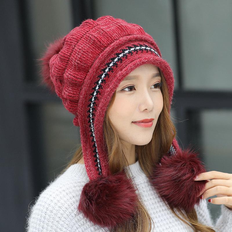 Women's Trendy Korean Style Knit Hat with Ear Protection - Warm, Versatile, Fashionable, Plus Velvet, Plus Thick, Perfect for Autumn and Winter