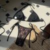 Damski Seksowny Koronkowy Bikini Trzyczęściowe z Wiązaniem na Szyi