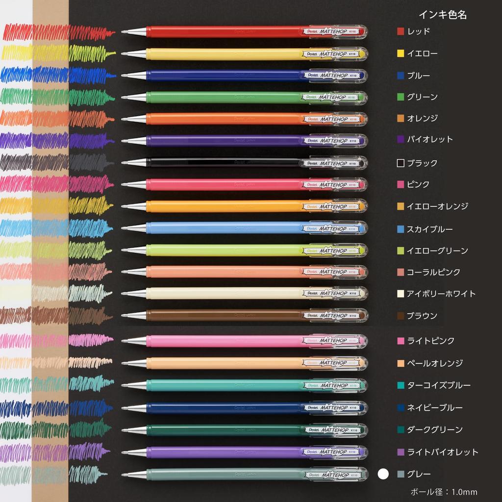 PENTEL Ballpoint Color Matte 10 Pen, Hop, Gray, Pens, K110-VN