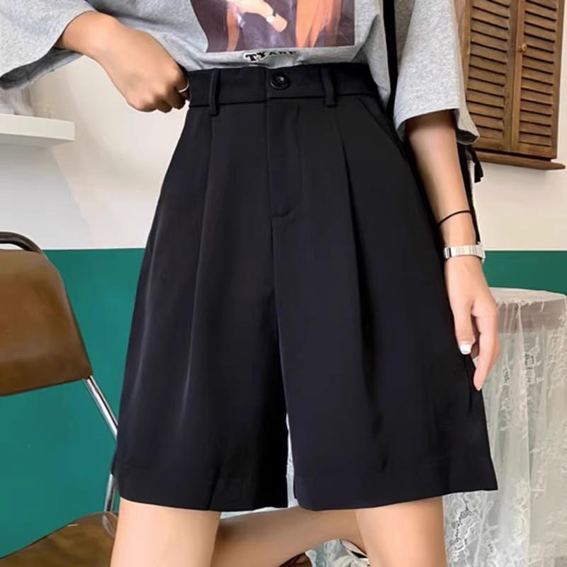 

2025 Plus Size High Waist Black Casual Wide Leg Shorts for Women 2XL чорний