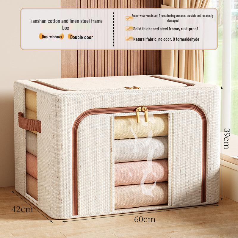 Tianshan Cotton & Linen Zipper Storage Box with Lid for Clothes & Toys