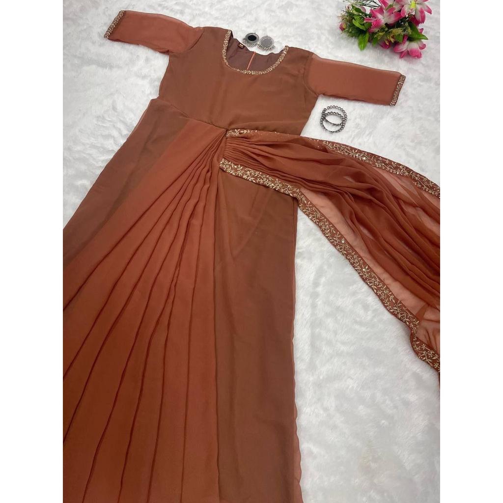 Presenting A New Trending Embroidery Lace Gown Saree