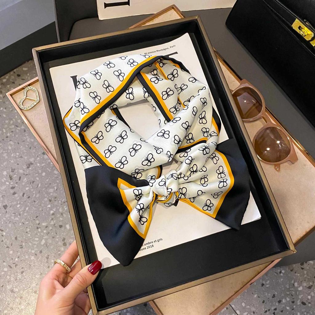 Small Silk Scarf Women's Spring and Autumn Thin Korean Version Versatile Thin and Narrow Long Scarf Tied Hair Temperament Square Scarf with Suit Shirt