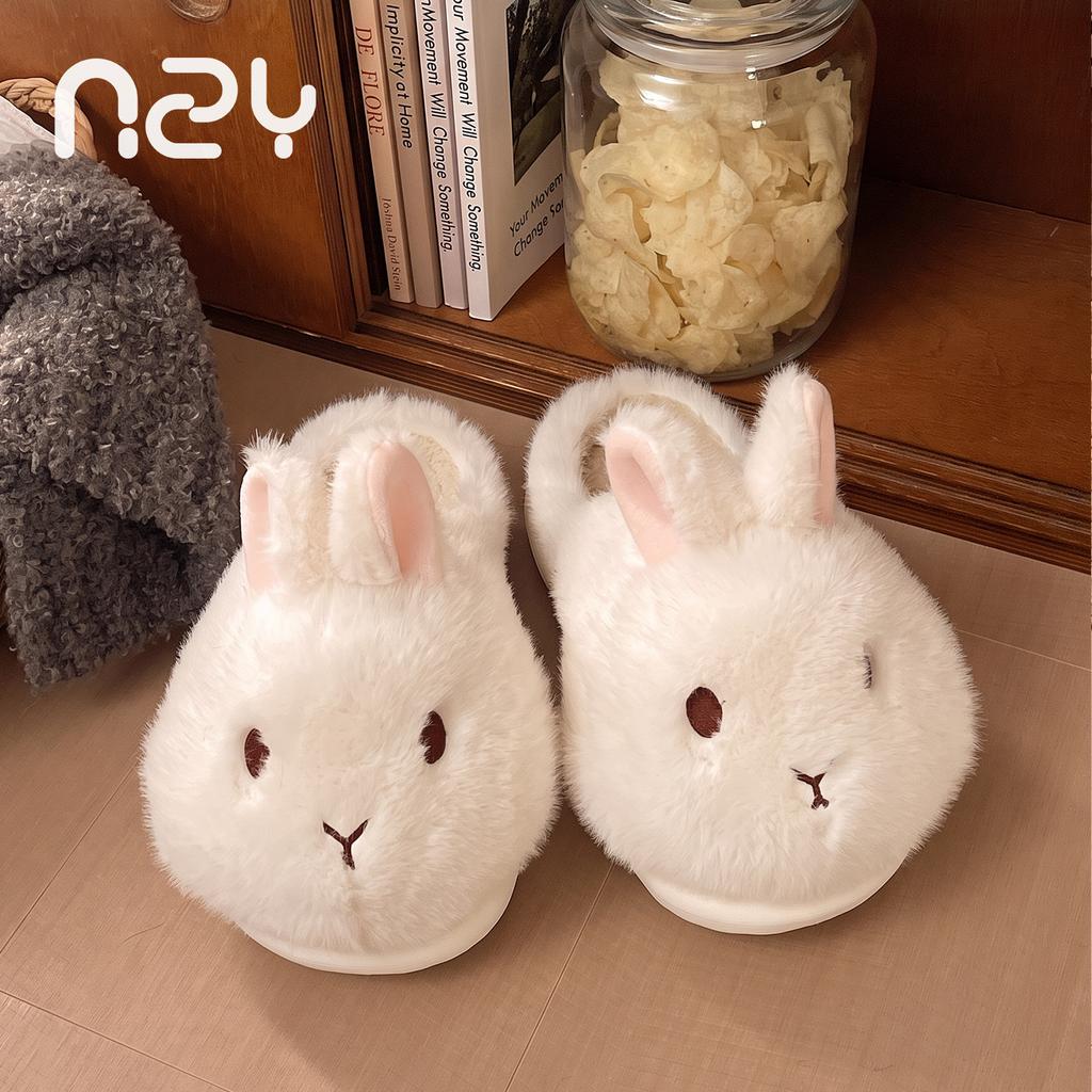 Cute rabbit cotton slippers female winter furry girl heart warm non-slip home indoor and outdoor wear