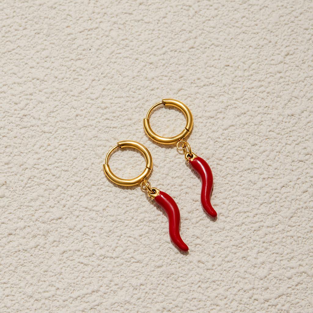 Youthway Stainless Steel Gold Color Plated Oil-Dripping Chili Pepper Dangle Earrings For Everyday Commuter Dangle Earrings