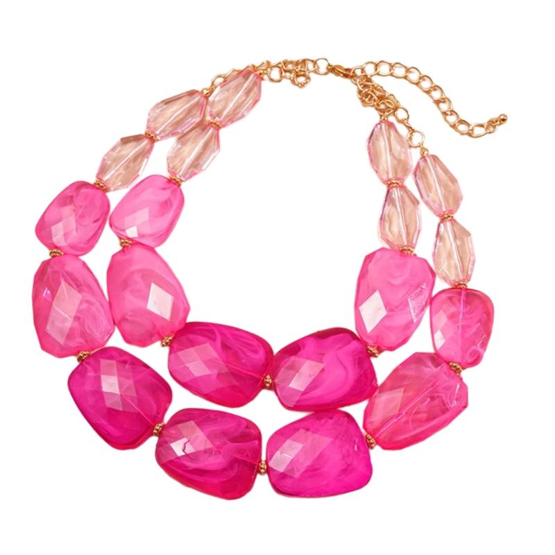 Double Layer Bohemian Acrylic Beaded Clavicle Chain Adjustable Necklace For Women Vacation Jewelry Gift