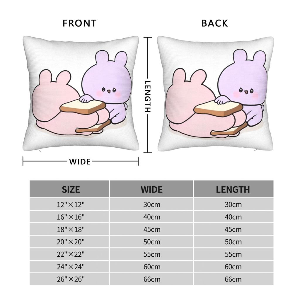Asamimichaan Cute Asamimi Bread Square Pillow Case Cushion Cover Vintage Zipper Decorative Pillowcover For Sofa 45*45Cm