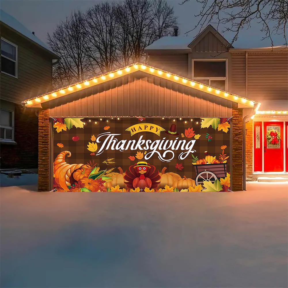 Een Thanksgiving Kalkoen Garagedeur Banner - Herfst Oogst Thema Stof Deurkozijn Decoratie - Geen Stroom Nodig