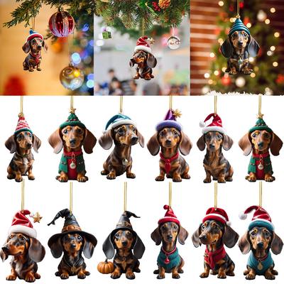 Decorazioni Natalizie Cartoon Cane Carino Bassotto Decorazione da Appendere Albero di Natale Ciondolo Forniture per Feste a Casa Decorazione Auto Regali