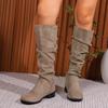 Bottes western à tige haute pour femmes, en daim à poils longs de grande taille européenne et américaine, bout rond, couleur unie, talon épais, semelle plate, bottes de mode