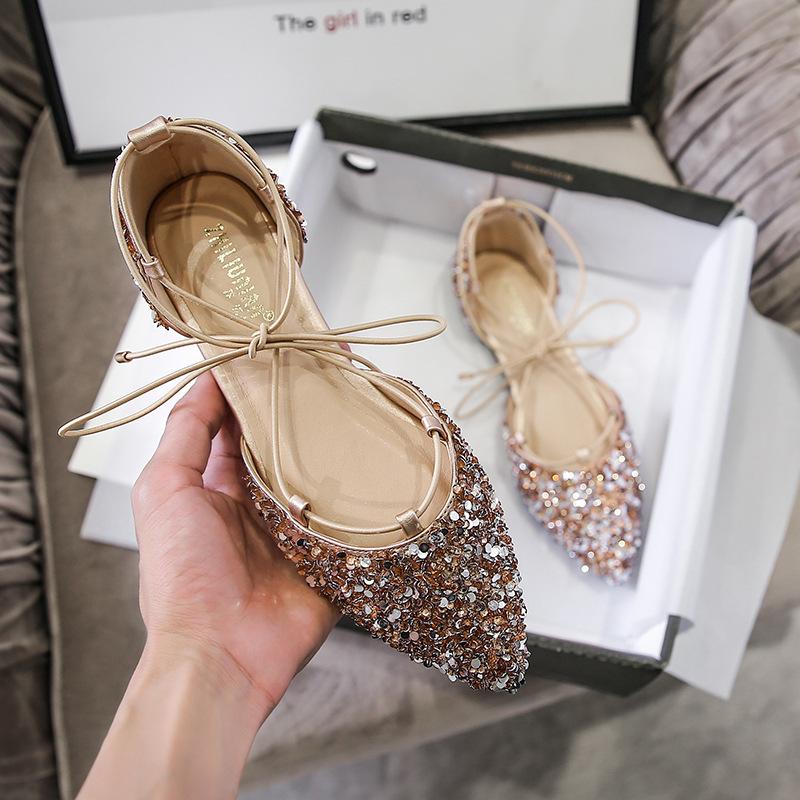 Fashion Bling Gold/Silver Cross Tied Sandals Woman Flats D'orsay Glitter Gladiator Sandalias Femmes Lace-Up Ballerinas Party Ball Shoes