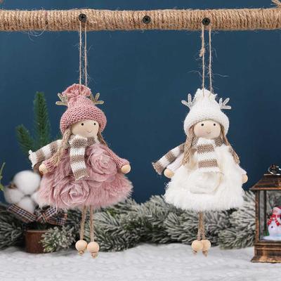 Antler Girl Pendant With Cloth Wood Bead For Christmas Tree Decoration New Year Party Home Shopwindow Hanging Ornament Decoration Supplies