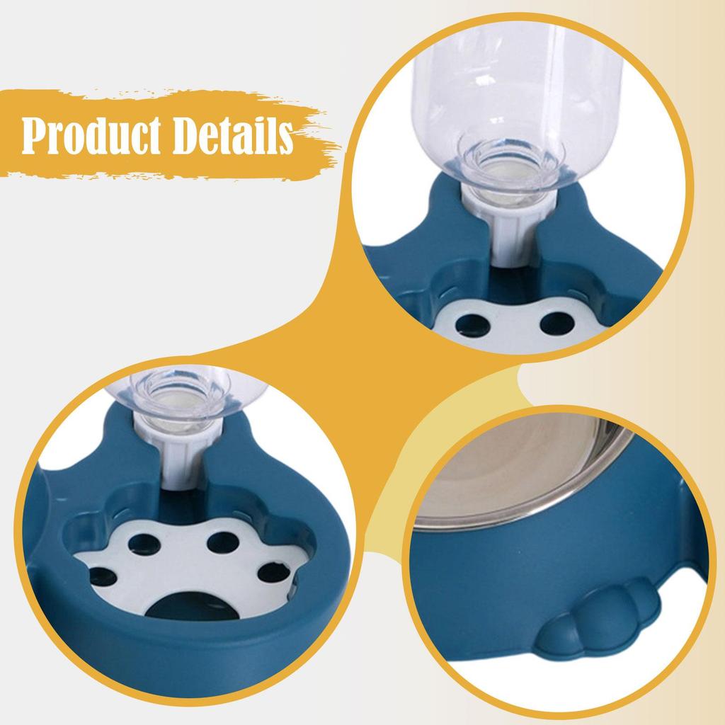 Tilted Cat Bowl with Automatic Water Bottle, Unique Dog Bowl with Automatic