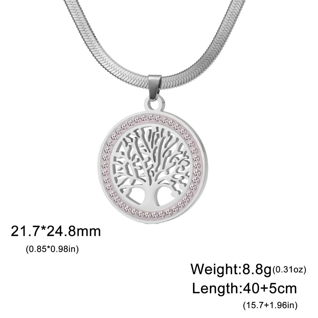 Lemegeton Zircon Tree of Life Necklace for Men Women Stainless Steel Jewelry Round Charm Lucky Accessories Party Family Gifts